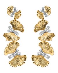 Butterfly Ginkgo Triple Drop Earrings with Diamonds