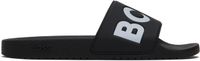 BOSS Black & White Large Logo Detail Pool Slides