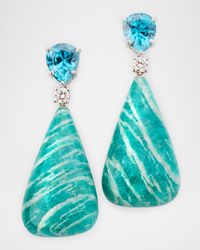 Platinum Diamond, Blue Zircon and Amazonite Drop Earrings