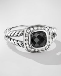 Petite Albion Ring with Gemstone and Diamonds in Silver, 7mm