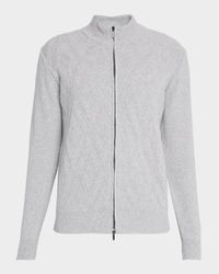 Men's Wool and Cashmere Diamond-Knit Full-Zip Sweater