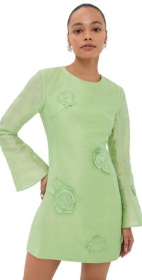 Leo Lin Suzanne Applique Long Sleeve Mini Dress Juniper Green 6