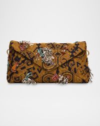 Embellished Jacquard Flap Shoulder Bag