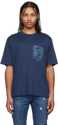 Dolce&Gabbana Navy Breast Pocket & Logo Embroidery Cotton T-shirt