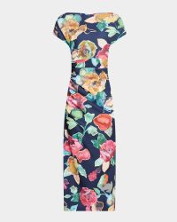 Floral Print Ruched Crepe Midi Dress