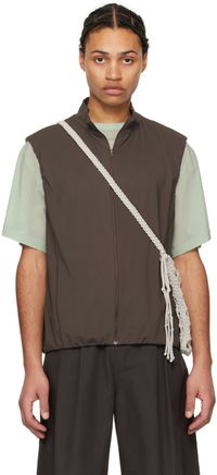 AMOMENTO Brown Stand Collar Vest