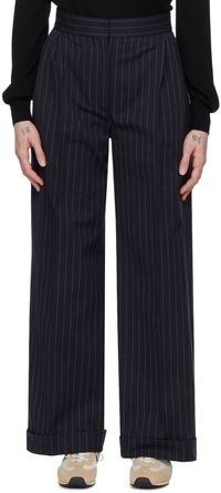 Maison Kitsuné Navy Double Pleats Trousers