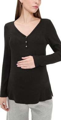 HATCH The Softest Rib Nursing Henley Black 0