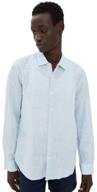Orlebar Brown Giles Linen Button Down Shirt Pale Blue/White XXL