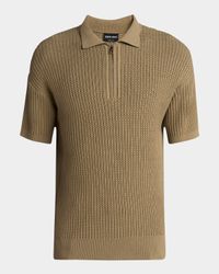 Men's Textured Knit Short-Sleeve Quarter-Zip Polo Sweater