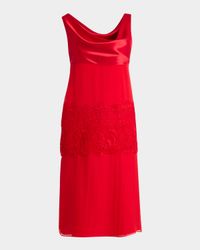 lace-Panel Silk Chiffon Midi Dress