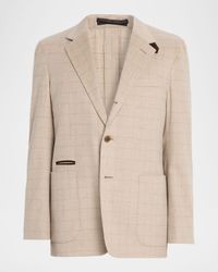 Men's Suede-Trim Cashmere Windowpane Sport Coat