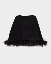 Cropped Cashmere & Lurex Poncho with Ostrich Feather Trim