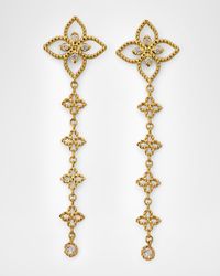 18K Yellow Gold Principessa Diamond Flower Dangle Earrings