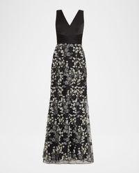 Sleeveless Floral-Embroidered Gown