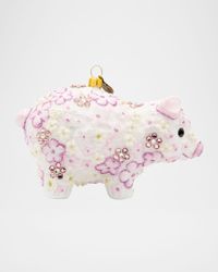 Pink Floral Piggy Christmas Ornament