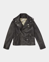 Kid's Golden Chiodo Leather Jacket, Size 4-12