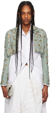 Dries Van Noten Blouson bleu à perles