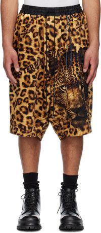 MASTERMIND WORLD Yellow & Black Oversized Fit Leopard Shorts