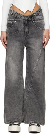 Feng Chen Wang Gray Cross Waistband Jeans