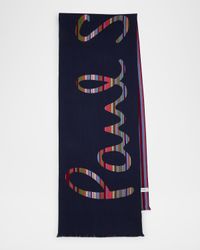 Men's Reversible Signature Stripe Logo Wool Scarf