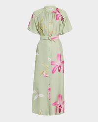 Emilia Belted Floral-Print Midi Shirtdress