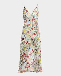 Tara Floral Cascading Ruffle Midi Dress