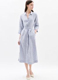 Caroll - Robe chemise longue en lin - Taille 44 - Bleu
