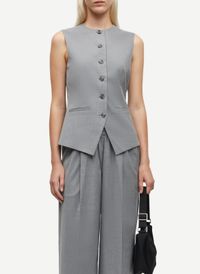 Samsoe Samsoe - Veston boutonné col rond - Taille L - Argent