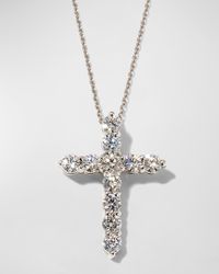 18K Diamond Cross Necklace, 20x15mm