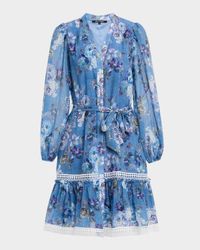 Elisa Long-Sleeve Floral Lace-Trim Dress