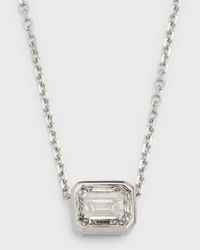 18K White Gold Emerald-Cut East-West Diamond Pendant, 0.75tcw, 18"L; 0.15" x 0.27" Pendant
