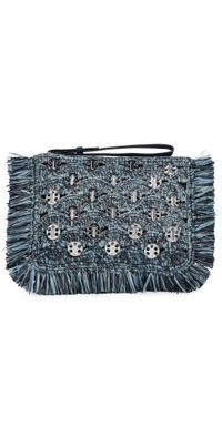 rabanne Raffia Pouch Blue Denim Silver One Size