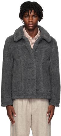 Max Mara Blouson court gris en fourrure synthétique