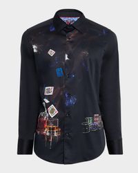 Men's Royal Flush Poker-Print Button-Down Shirt