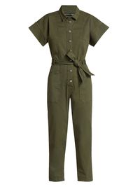 Women's Eakin Belted Cotton-Blend Jumpsuit - Army Green - Size XS