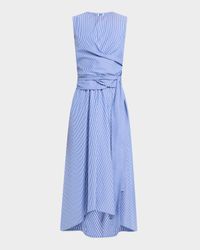 Penny Striped Draped Wrap Midi Dress