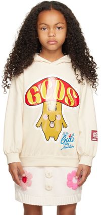 GCDS Kids Enfant | Pull à capuche blanc cassé à image
