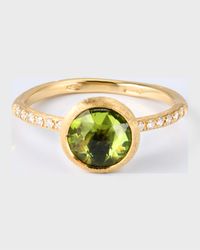 Jaipur Color Stackable Ring with Peridot and Diamonds, Size 7
