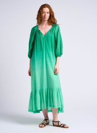 Swildens - Robe longue ample avec fronces en coton - Taille 40 - Vert
