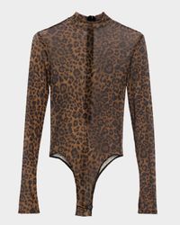 Leopard-Print Mesh Bodysuit