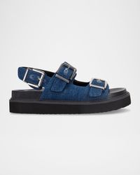 Agenda Denim Dual-Buckle Slingback Sandals