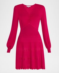 Tonal Textured Fit-&-Flare Knit Mini Dress - Modern Fit