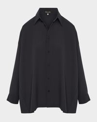 Cotton Poplin Angle-To-Front Side Seam Shirt With Collar (Long Length)