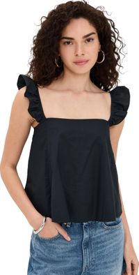 LE BOP Claire Ruffle Strap Top Black M