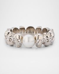 Men's Skull and Faux Pearl Ring