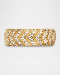 Men's Chevron Band Ring in 18K Gold with Diamonds, 8mm