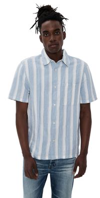 Madewell Easy Shirt In Baird Cotton Linen Americana Blue L