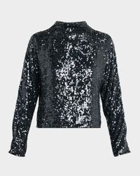 Sequined Mock-Neck Long-Sleeve Blouse