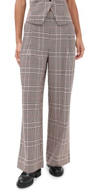 LE BOP Reese Pleated Pants Tan Plaid 10